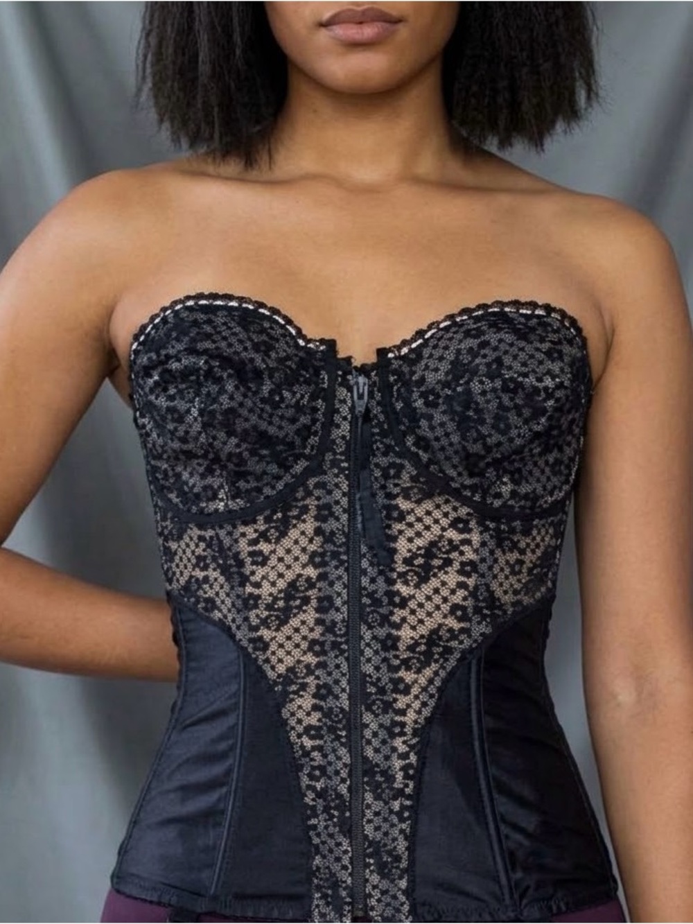 Vintage Lady Marlene Strapless Black Lace Corset Bustier